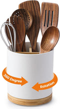 LoeJan 3 Compartment Utensil Holder, Extra Large Utensil Crock, Stable Ceramic by LoeJan