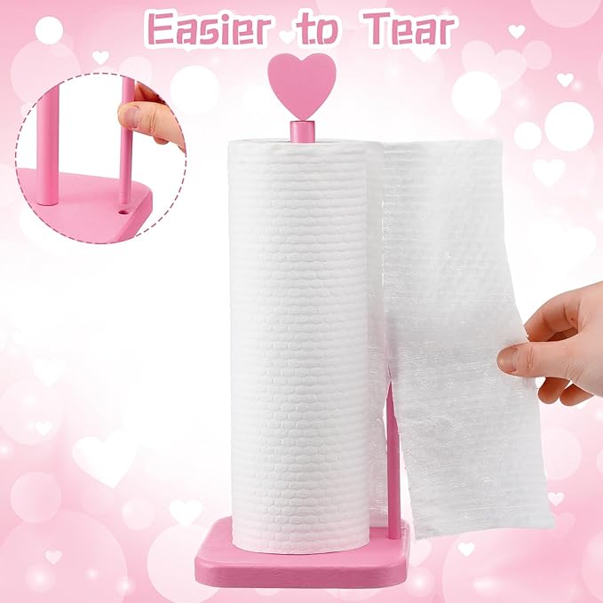 Leinuosen Valentines Day Pink Heart Paper Towel Holder Cute Heart Wooden Paper - Image 3