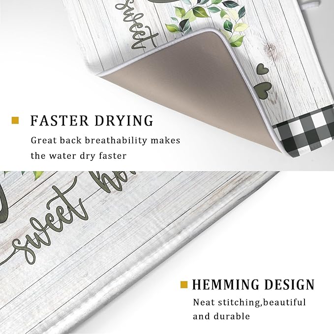 Giwawa Home Sweet Home Dish Drying Mat 18x24 Inch Spring Summer Green Leaf - Image 3