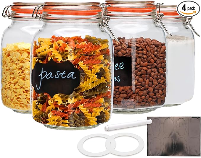 50oz Glass Jars with Clamp Lids, 1500ml Square Wide Mouth Mason Jars with by Encheng