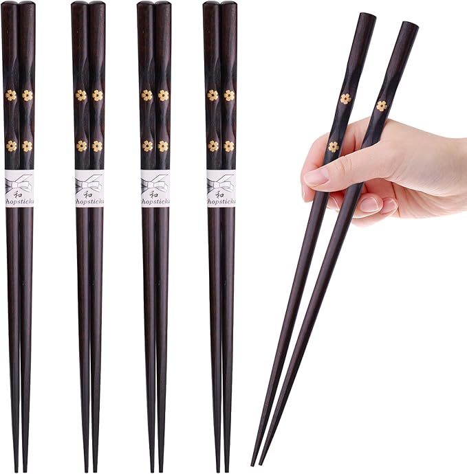 5 Pairs Chopsticks Wooden, Glamfields Reusable Chop sticks, Non-slip Japanese - Image 2