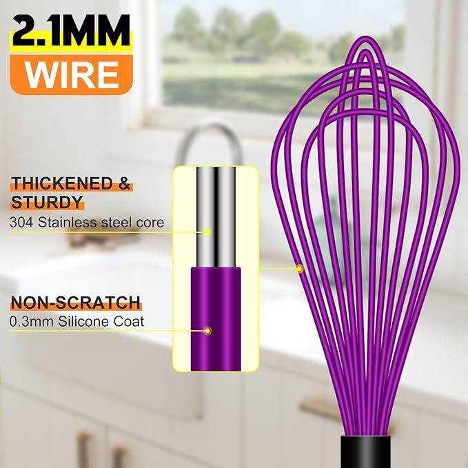 HOTEC 4 Pieces Silicone Whisks for Cooking, Wire Balloon Whisks Egg Beater - Image 8