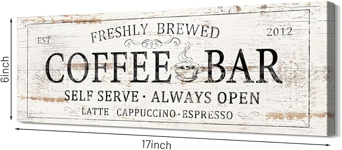 Coffee Bar Sign Decor Rustic Kitchen Canvas Sign Farmhouse Bar Hanging Wall - Image 2