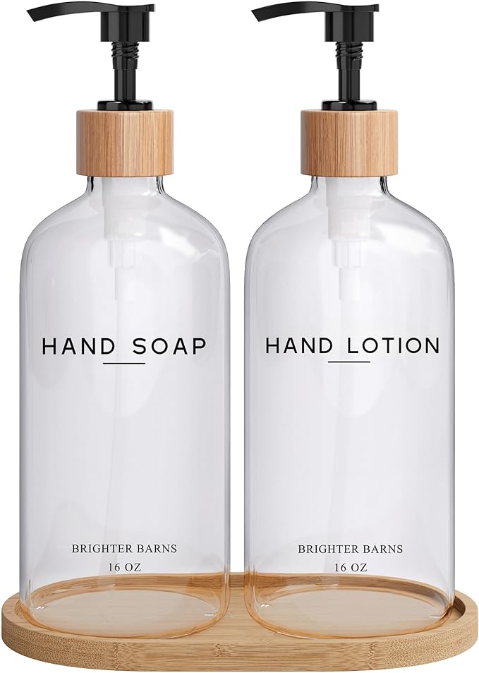 Clear Glass Soap and Lotion Dispenser Set by BrighterBarns