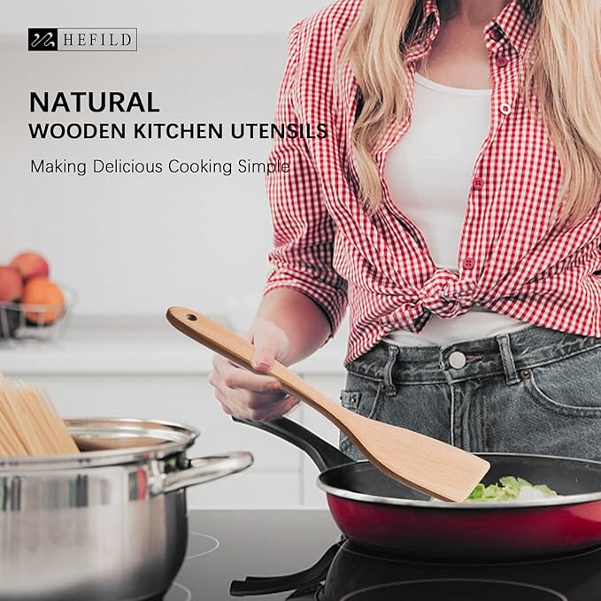 2pcs Wooden Spatula Spoon for Cooking, Thicker 12inch Coated Beech Wood Turners - Image 4