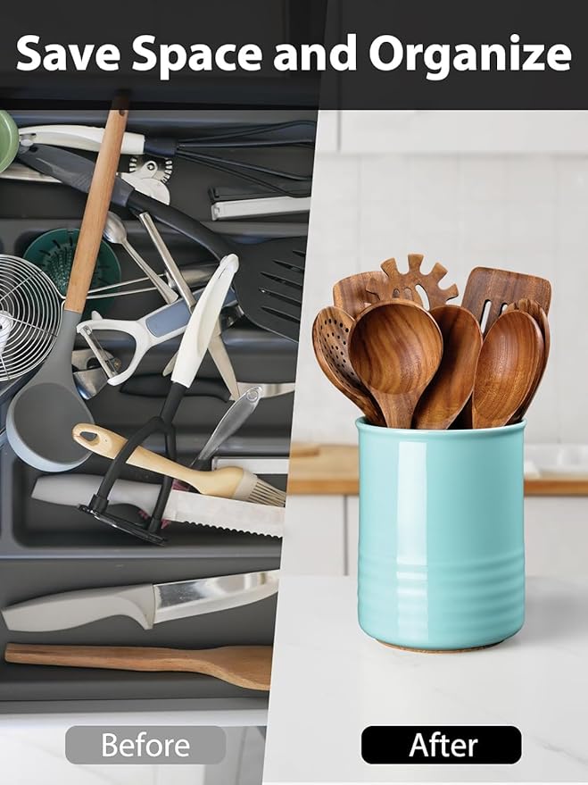 ABRUTY Utensil Holder, 6.7" Ceramic Kitchen Utensil Crock - Image 5