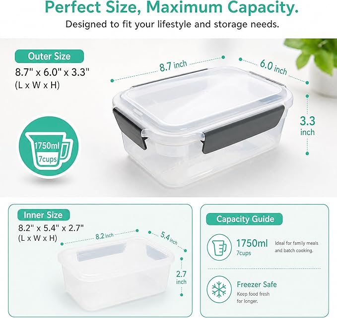 YORY 7 cup Plastic Food Storage Containers - Image 2