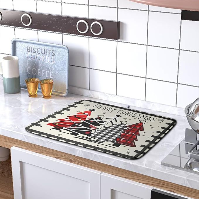 Christmas Trees Kitchen Dish Drying Mat 18x24 Inch Merry Christmas Black White - Image 5
