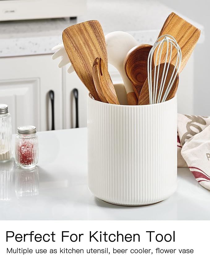 getstar Large Kitchen Utensil Holder, 7.2" Vintage Ceramic Utensils Crocks - Image 4