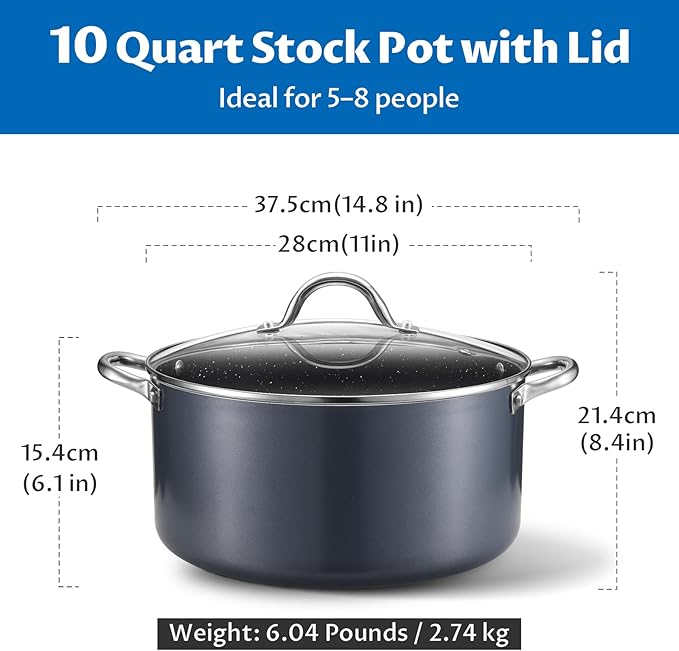 BEZIA 10 Quart Cooking Pot, Large Non Stick Induction Stock Pots - Image 2