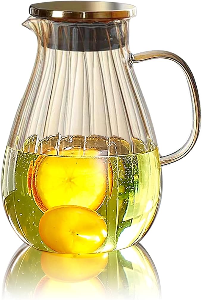 Glass Pitcher With Lid Amber Round Water Carafe with handle and Spout - Image 8