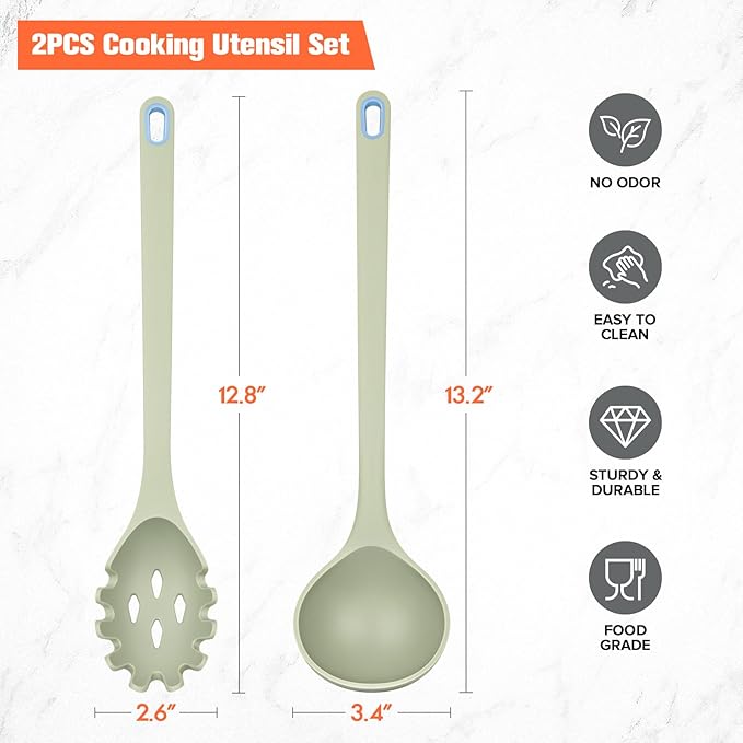 Silicone Spaghetti Spoon&Soup Ladle Cooking Utensils Set of 2, No Scratch - Image 6
