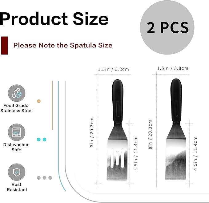 Small Spatula Professional Mini Serving Spatula, 2 Pieces Stainless Steel Metal - Image 2