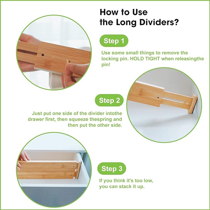 ANTOWIN Bamboo Drawer Dividers Organizers, Drawer Separators Splitter, 17-22 - Image 7