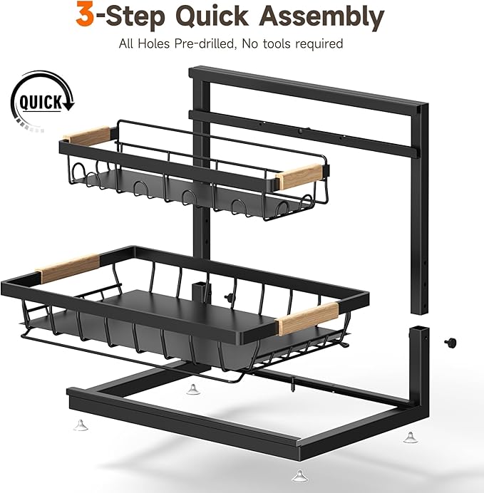 Sevenblue 2 Packs Under Sink Organizer, Height Adjustable 2 Tier Under Kitchen - Image 8