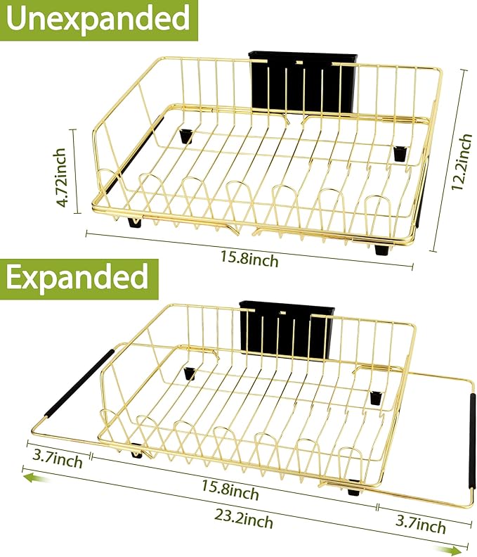 Golden Expandable Dish Drying Rack-Extra Large Stainless Steel Dish Drainer - Image 2