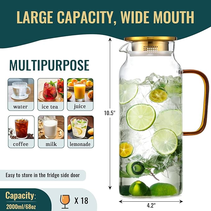 2 Pack 2 Liter/68 oz Glass Pitcher - Image 3