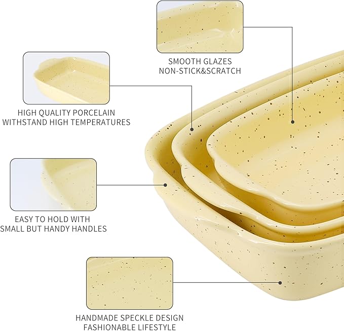 Casserole Dish Set of 3, Lasagna Pan, Ceramic Bakeware - Image 4