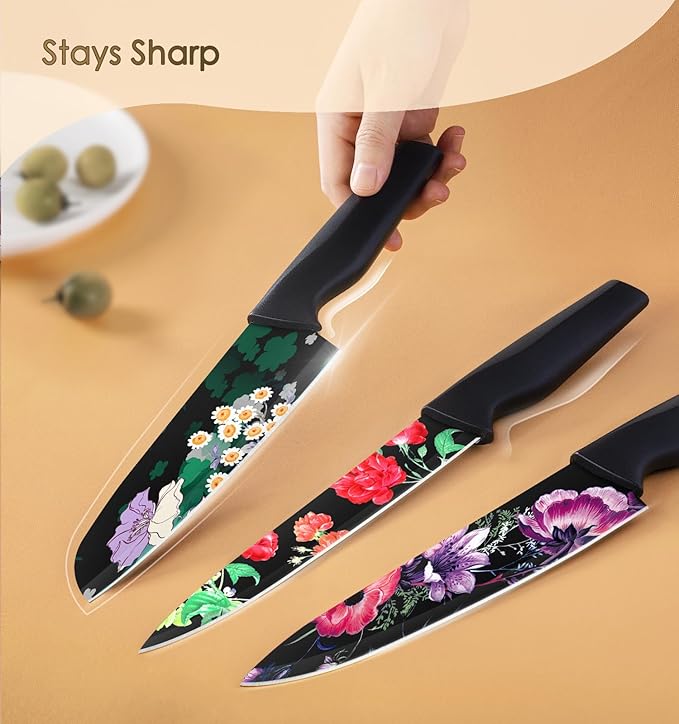 Astercook Knife Set, 12-Piece Flower Kitchen Knives Sets - Image 3