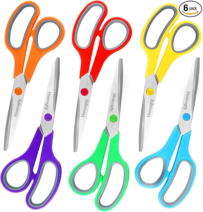 Scissors, Hnncugty 8" Scissors All Purpose Bulk Set of 6-Pack, Sharp Shears by Hnncugty