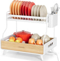 Urackify 2-Tier Dish Drying Rack, Large Stainless Steel & Bamboo Dish Rack by Urackify