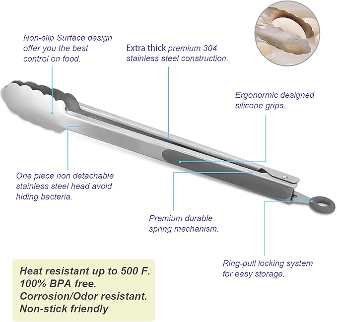 304 Stainless Steel Kitchen Cooking Tongs - Image 5