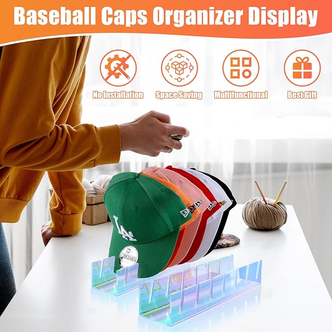 Hat Stand for Baseball Caps, 2 Pack No Install Acrylic Hat Organizer for 14 - Image 5