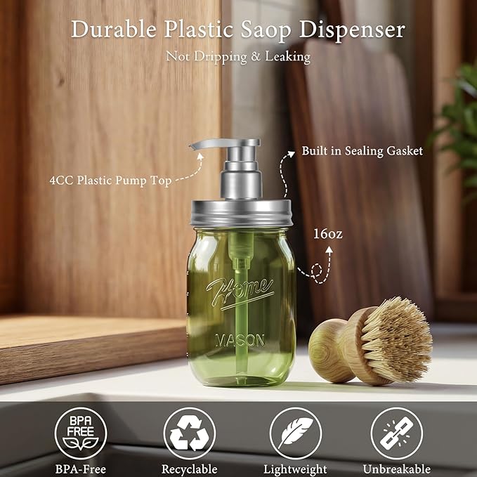 Amolliar Plastic Mason Jar Soap Dispenser - Image 2