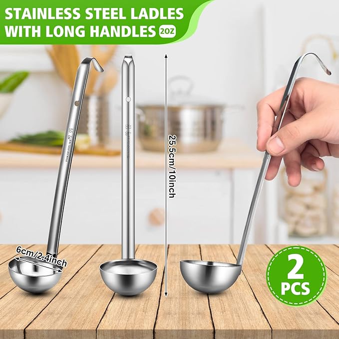 Potchen 10 Pcs Stainless Steel Soup Ladle Set Small Ladle Sturdy Long Handle - Image 2