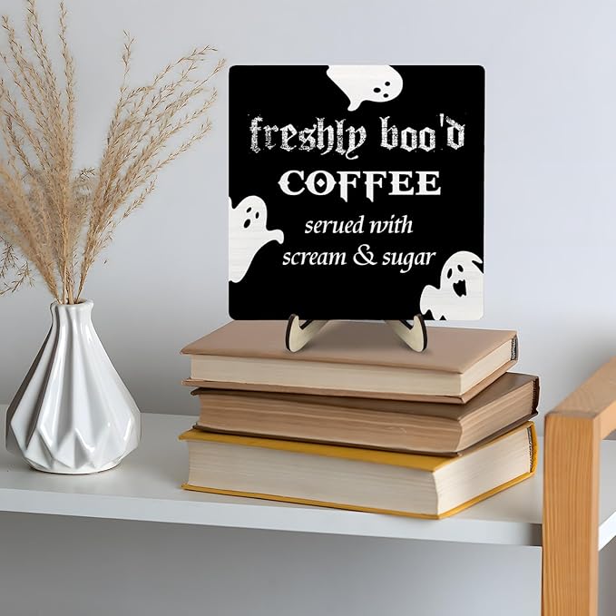 Freshly Boo'd Coffee Wood Sign, Halloween Coffee Bar Decor, Scream Sugar Spooky - Image 4