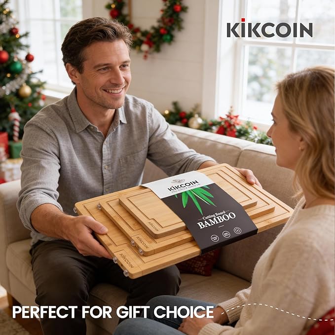 Kikcoin Bamboo Cutting Boards for Kitchen Set of 3, Extra Large Wood Cutting - Image 7