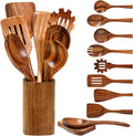 Wooden Spoons for Cooking, Natural Teak Wooden Utensils Set, 10 Piece Handmade by Vorisebo