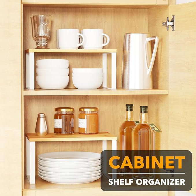 SpaceAid Cabinet Shelf Organizers 2 Pack, Kitchen Counter Rack Shelves Riser - Image 3
