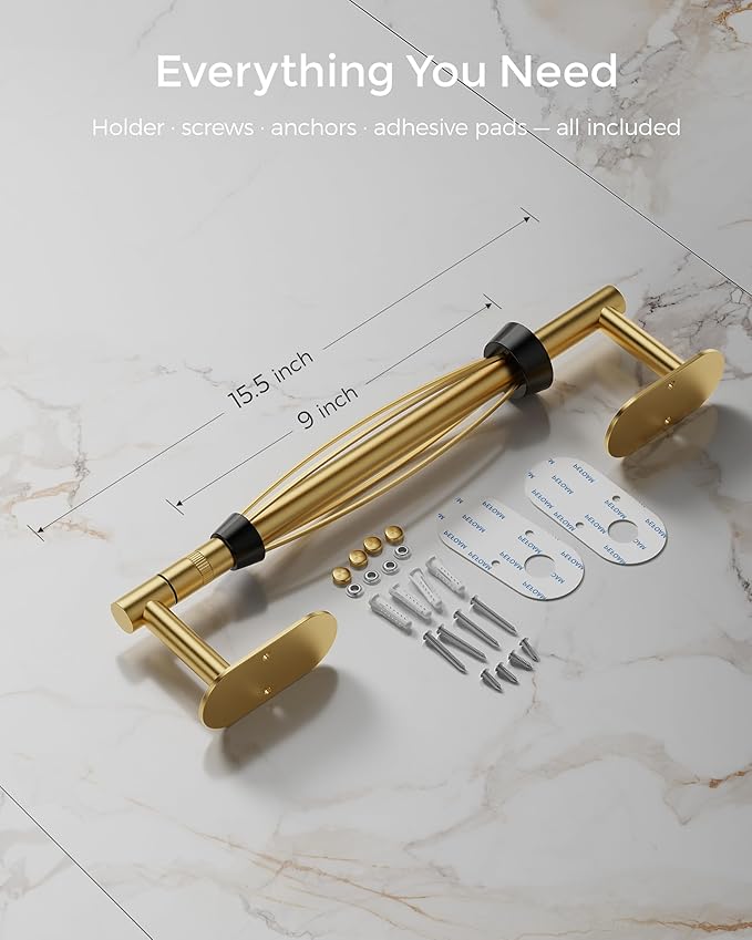 Gold Paper Towel Holder Under Cabinet, Self Adhesive or Wall Mount - Image 8