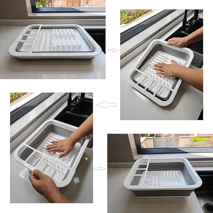 Collapsible Dish Drying Rack, Foldable Dinnerware Drainer Organizer - Image 3