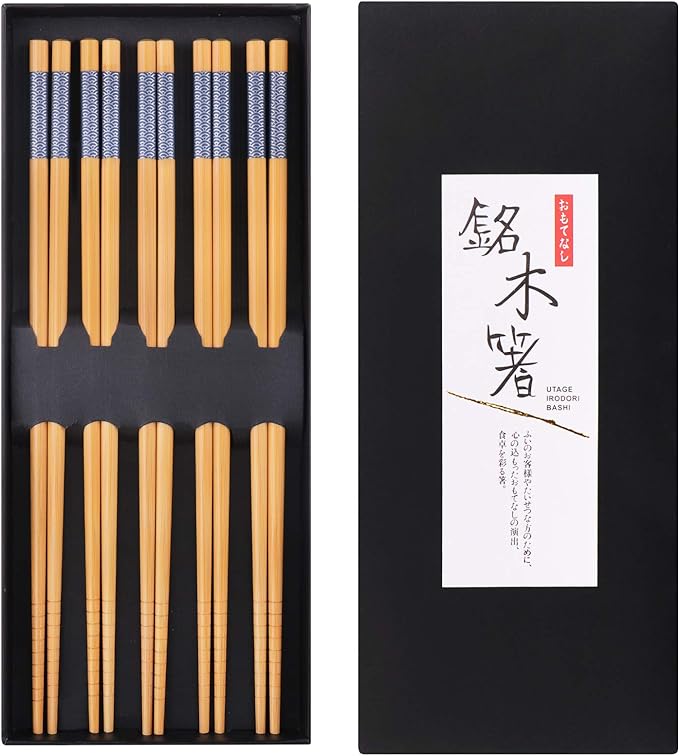 GLAMFIELDS Reusable Chopsticks Japanese Natural Bamboo Classic Style 5 Pairs by GLAMFIELDS