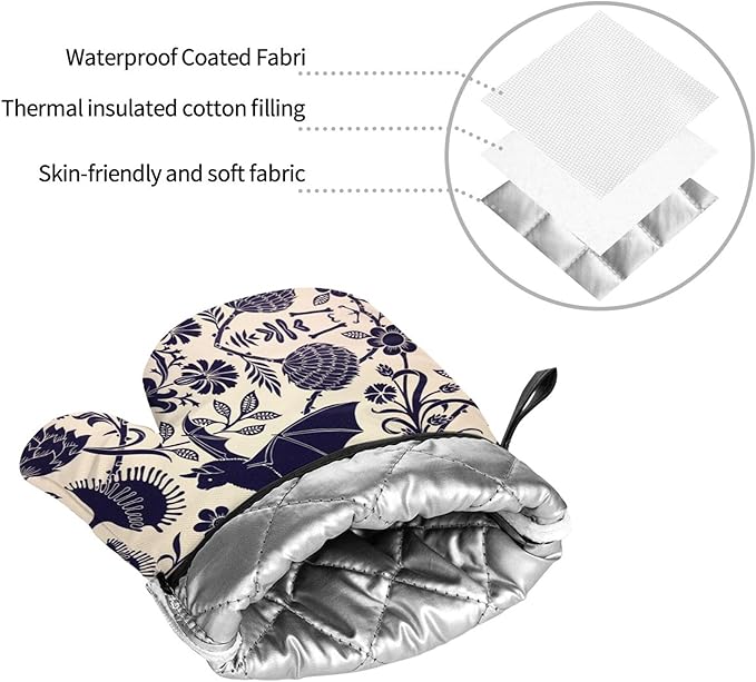 Bats and Flower Oven Mitts and Pot Holders Sets of 4, Resistant Hot Pads - Image 7