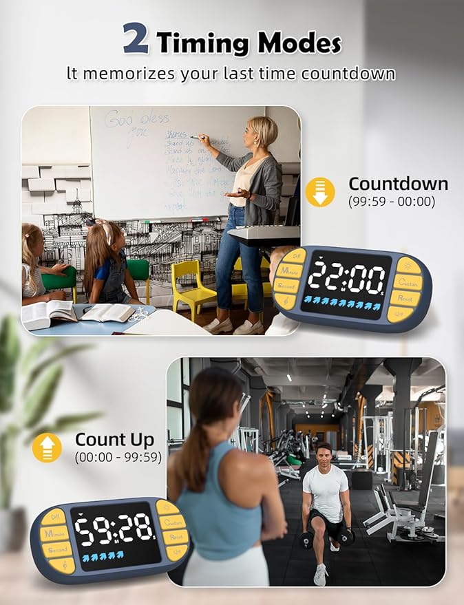 DOOMAY Digital Kitchen Visual Timer: 3.6'' Large LED Display, 3 Brightness - Image 3