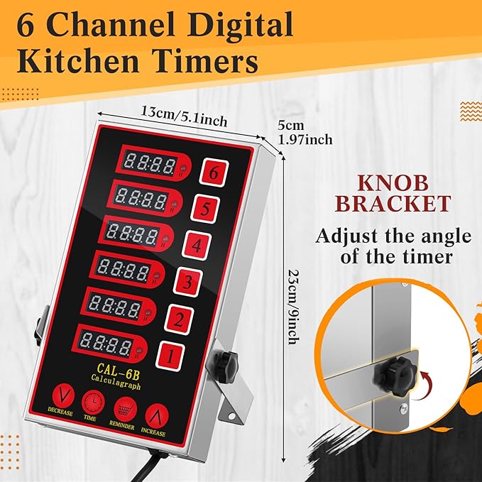 Relaxweex 1 Pack Commercial 6 Channel Digital Kitchen Timer, Wall Mount or - Image 2