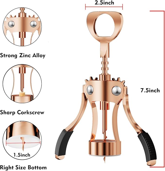 KORCCI Wine Opener, Heavy-Duty Zinc Alloy Wing Corkscrew, Premium Beer Bottle - Image 2