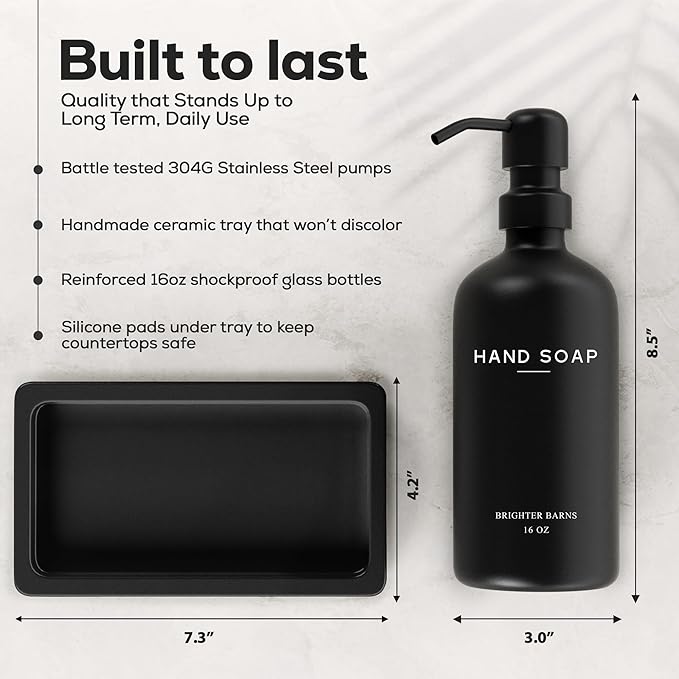 Black Glass Soap and Lotion Dispenser Set - Image 3
