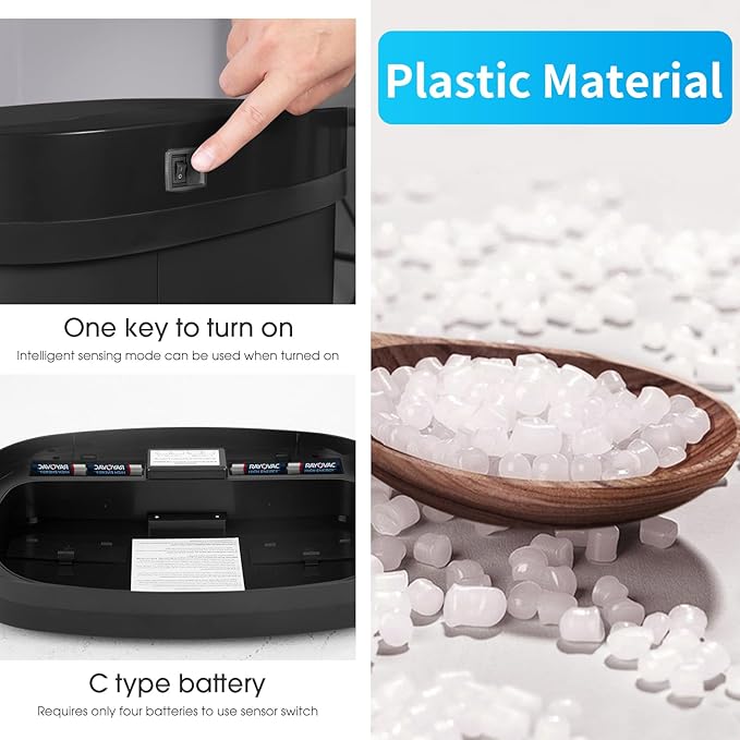 BestOffice Black Plastic Touch Free High-Capacity Garbage Can - Image 5