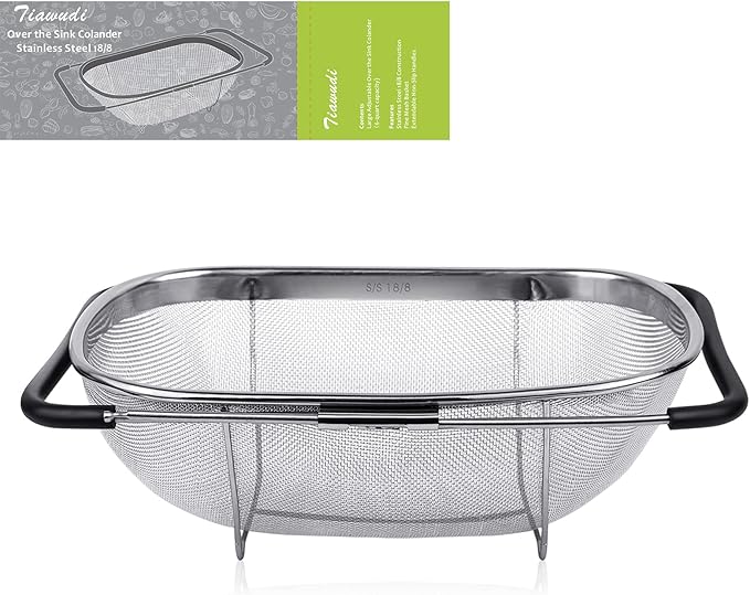 Tiawudi 6-Quart Large Over The Sink Colander, Heavy Duty 40% Thicker 18/8 by Tiawudi