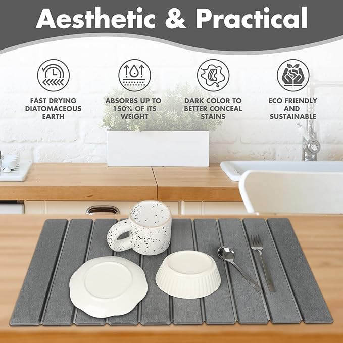 Large Stone Dish Drying Mat for Kitchen Counter, Eco-friendly, Instant Drying - Image 2