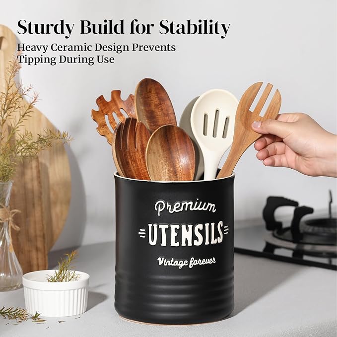 DOWAN 7.2″ Extra Large Utensil Holder, Farmhouse Utensil Holder - Image 3