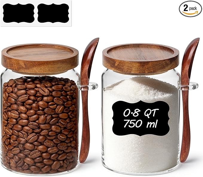 ComSaf of 2 Glass Coffee Canister, Airtight Coffee Container by ComSaf