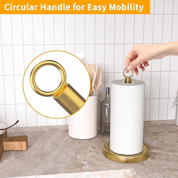 Gold Paper Towel Holder Countertop, Stainless Steel, Weighted Base, Paper Towel - Image 2