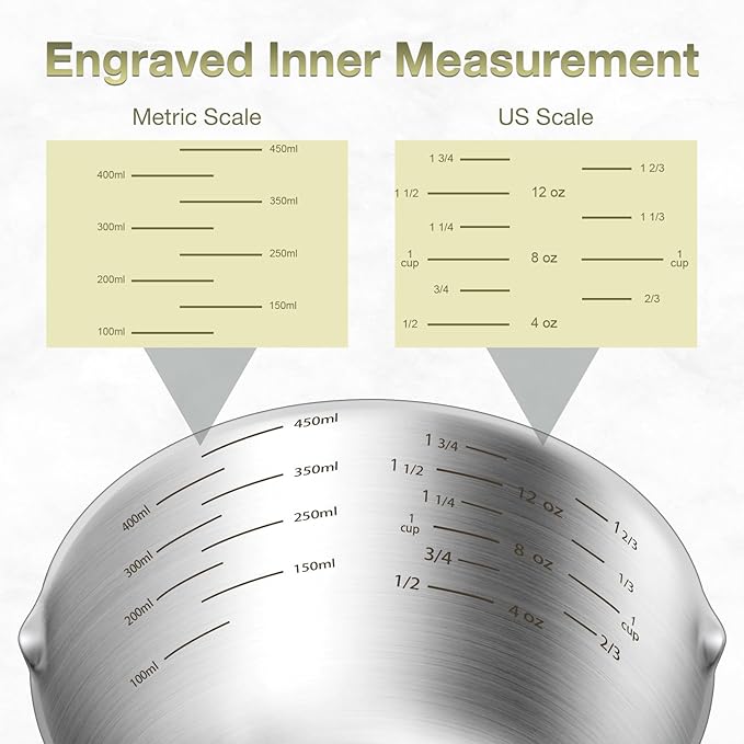 1PCS 2Cup Single Measuring Cup, Etched Inner Scale Stainless Steel Measure Scoop - Image 3