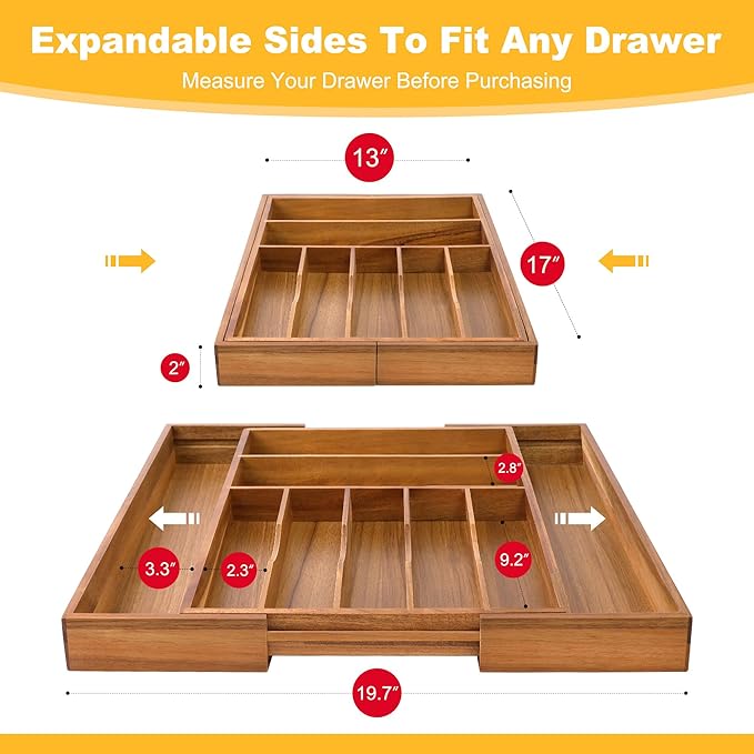 Large Premium Acacia Silverware Organizer - Image 2