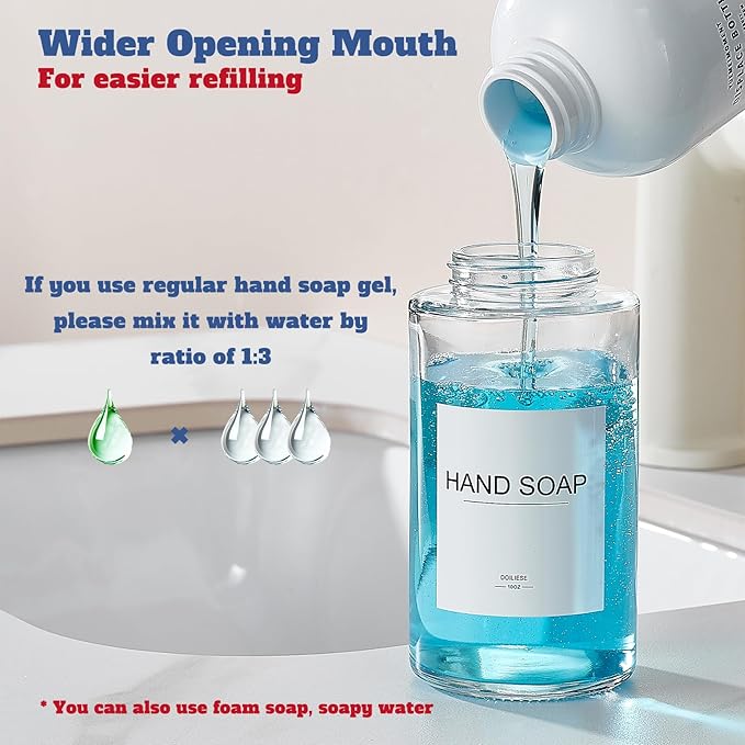Glass Foaming Hand Soap Dispenser, 10 oz Easy Refill Bathroom Soap Dispenser - Image 5